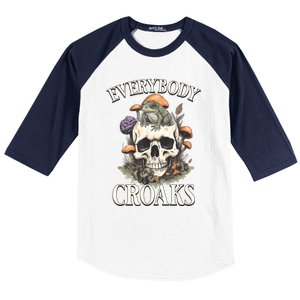 Everybody Croaks Funny Cottacore Frog Mushroom Skull Witch Baseball Sleeve Shirt