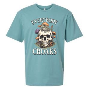 Everybody Croaks Funny Cottacore Frog Mushroom Skull Witch Sueded Cloud Jersey T-Shirt