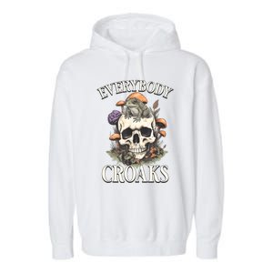 Everybody Croaks Funny Cottacore Frog Mushroom Skull Witch Garment-Dyed Fleece Hoodie