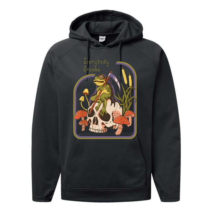 Everybody Croaks Frog Skull Mushroom Everybody Croak Performance Fleece Hoodie