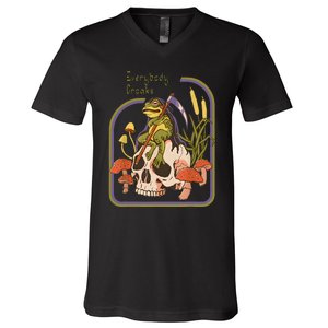 Everybody Croaks Frog Skull Mushroom Everybody Croak V-Neck T-Shirt