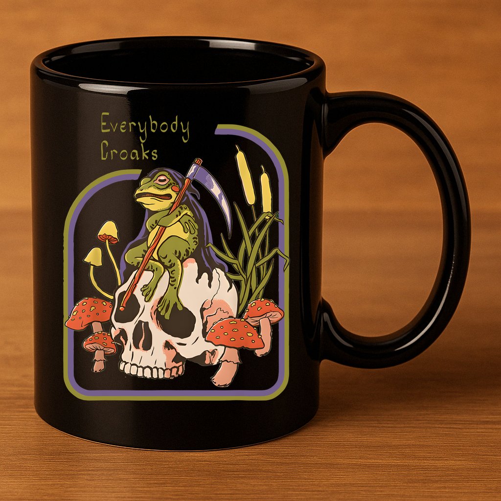 Everybody Croaks Frog Skull Mushroom Everybody Croak 11oz C Handle Ceramic Mug