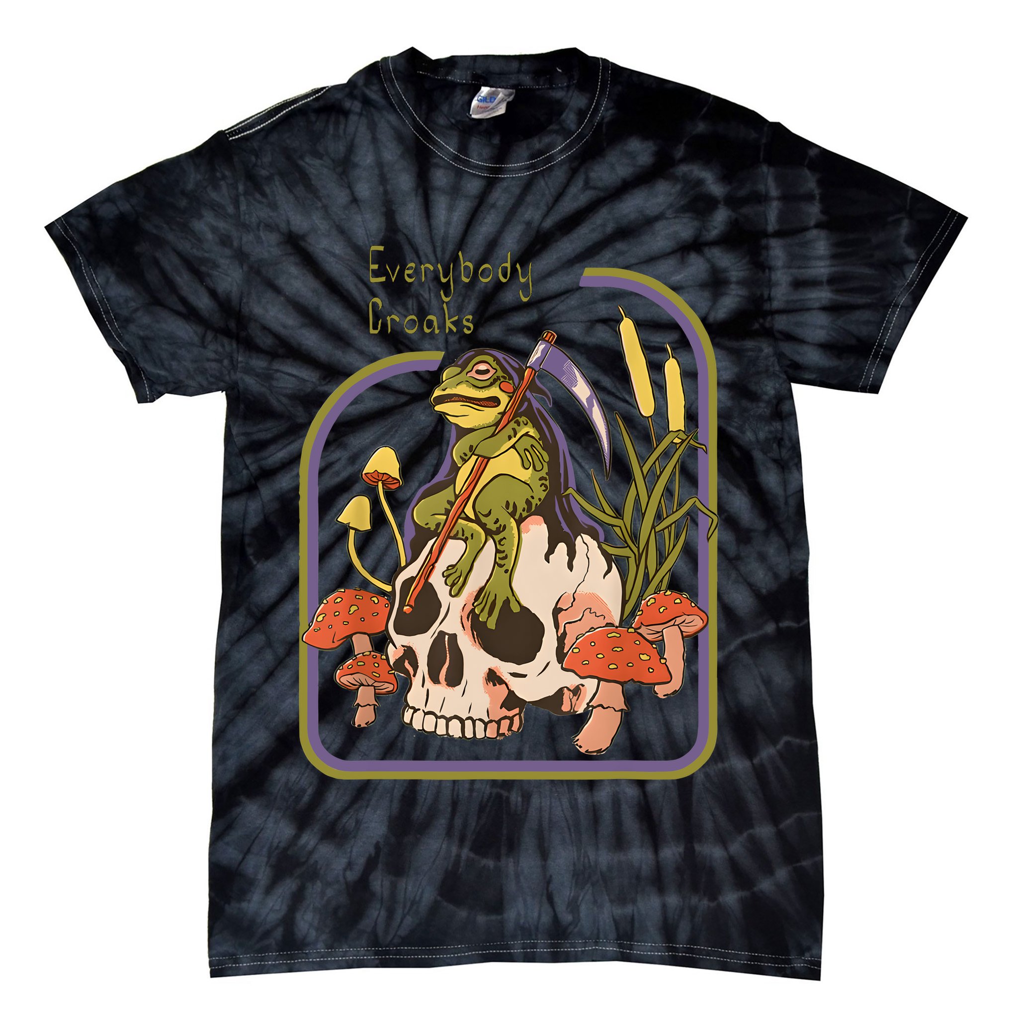 Everybody Croaks Frog Skull Mushroom Everybody Croak Tie-Dye T-Shirt