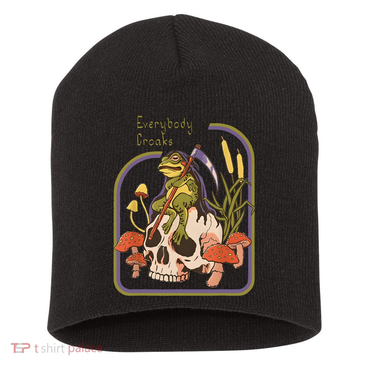 Everybody Croaks Frog Skull Mushroom Everybody Croak Short Acrylic Beanie