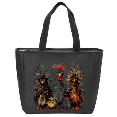 Eagerlys Colorful Funny Chicken Art Zip Tote Bag