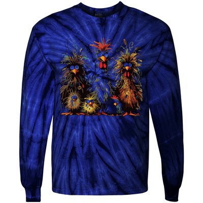 Eagerlys Colorful Funny Chicken Art Tie-Dye Long Sleeve Shirt