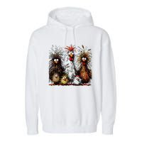 Eagerlys Colorful Funny Chicken Art Garment-Dyed Fleece Hoodie