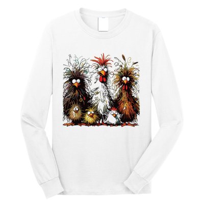 Eagerlys Colorful Funny Chicken Art Long Sleeve Shirt