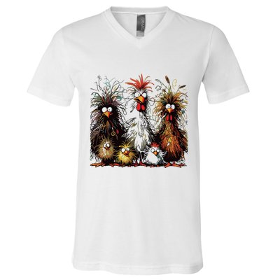 Eagerlys Colorful Funny Chicken Art V-Neck T-Shirt