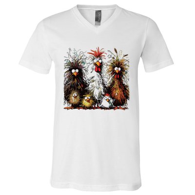 Eagerlys Colorful Funny Chicken Art V-Neck T-Shirt