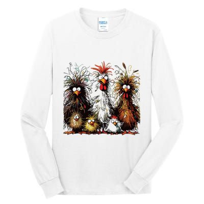 Eagerlys Colorful Funny Chicken Art Tall Long Sleeve T-Shirt