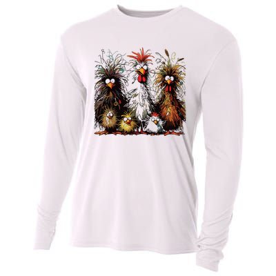 Eagerlys Colorful Funny Chicken Art Cooling Performance Long Sleeve Crew