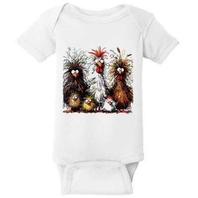 Eagerlys Colorful Funny Chicken Art Baby Bodysuit