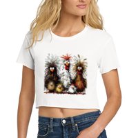 Eagerlys Colorful Funny Chicken Art Crop Top