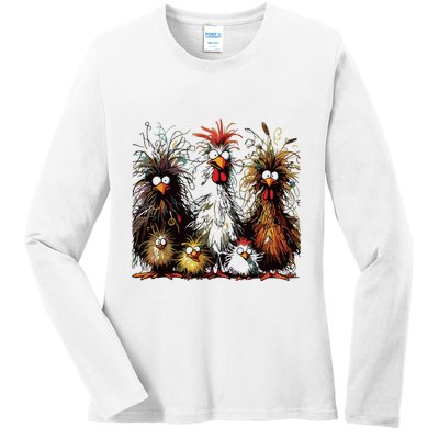 Eagerlys Colorful Funny Chicken Art Ladies Long Sleeve Shirt