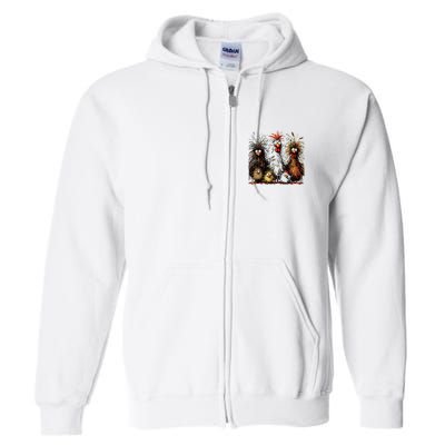 Eagerlys Colorful Funny Chicken Art Full Zip Hoodie