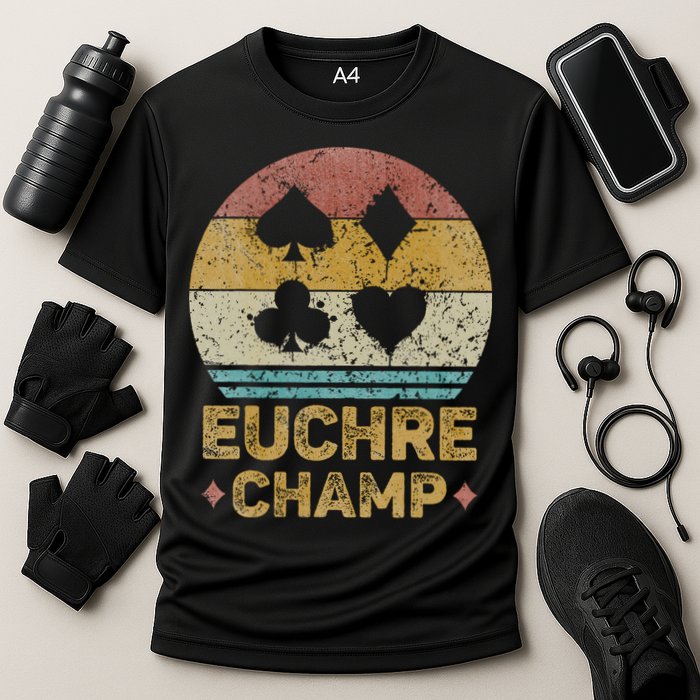 Euchre Champ Funny Vintage Euchre Board Game Performance Shirt