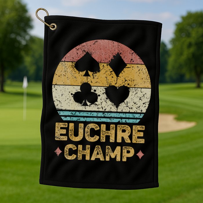 Euchre Champ Funny Vintage Euchre Board Game Golf Towel