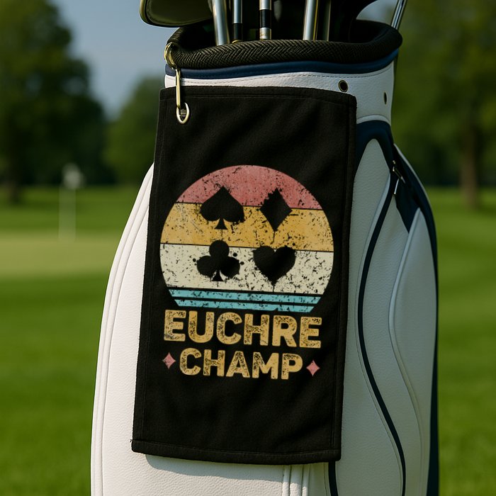 Euchre Champ Funny Vintage Euchre Board Game Golf Towel