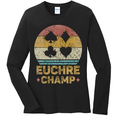 Euchre Champ Funny Vintage Euchre Board Game Ladies Long Sleeve Shirt