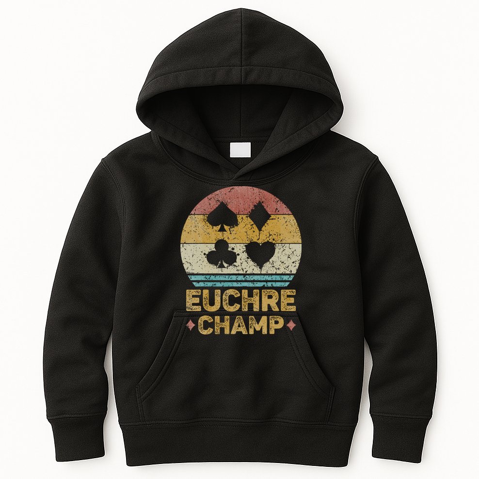 Euchre Champ Funny Vintage Euchre Board Game Kids Hoodie