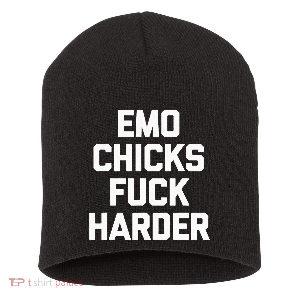 Emo Chicks Fuck Harder Funny Saying Sarcastic Music Emo Short Acrylic Beanie