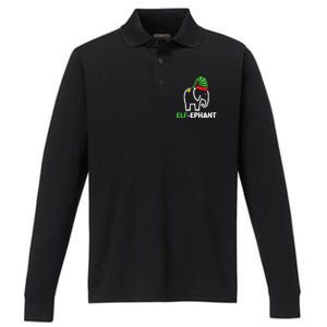 Elephants Christmas Funny Elfephant Elf Elephant Xmas Performance Long Sleeve Polo