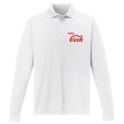 Enjoy Cock Funny Parody Logo Gift Performance Long Sleeve Polo