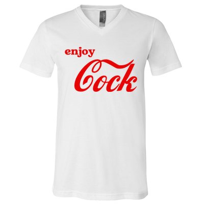 Enjoy Cock Funny Parody Logo Gift V-Neck T-Shirt