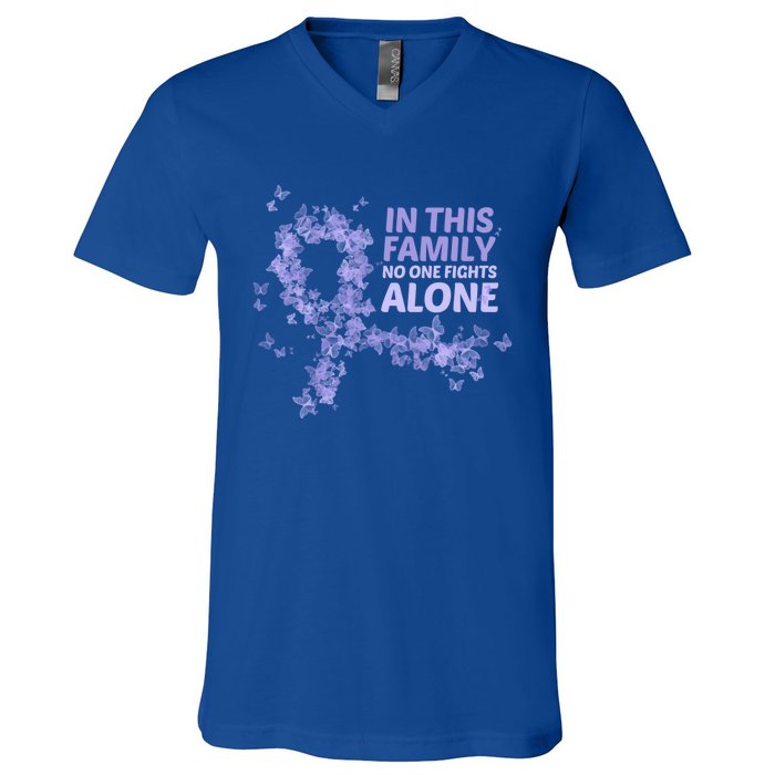 Esophageal Cancer Family Support Gift No One Fights Alone Gift V-Neck T-Shirt