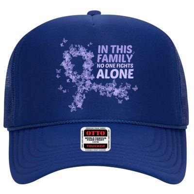 Esophageal Cancer Family Support Gift No One Fights Alone Gift High Crown Mesh Back Trucker Hat