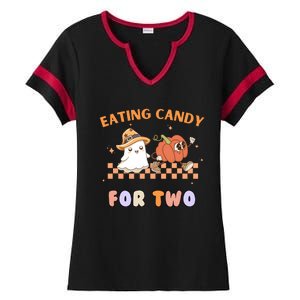 Eating Candy For Two Pregnant Halloween Ladies Halftime Notch Neck Tee