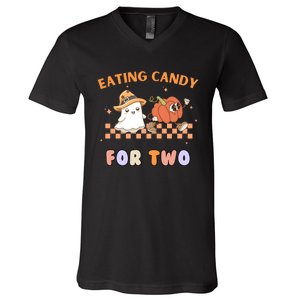 Eating Candy For Two Pregnant Halloween V-Neck T-Shirt