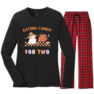 Eating Candy For Two Pregnant Halloween Women's Long Sleeve Flannel Pajama Set 