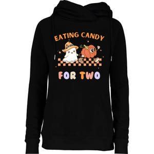 Eating Candy For Two Pregnant Halloween Womens Funnel Neck Pullover Hood