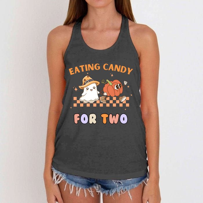 Eating Candy For Two Pregnant Halloween Women's Knotted Racerback Tank