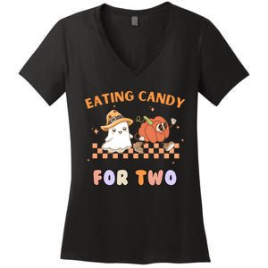 Eating Candy For Two Pregnant Halloween Women's V-Neck T-Shirt