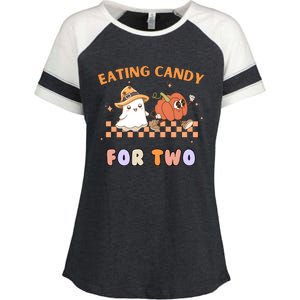 Eating Candy For Two Pregnant Halloween Enza Ladies Jersey Colorblock Tee