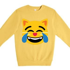 Emoticon Cat Face With Tears Of Joy Premium Crewneck Sweatshirt