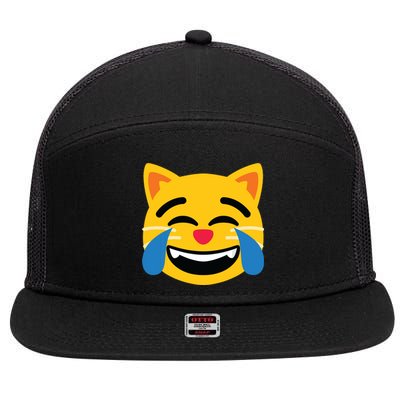 Emoticon Cat Face With Tears Of Joy 7 Panel Mesh Trucker Snapback Hat