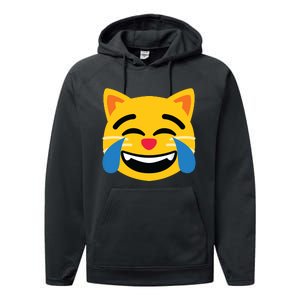 Emoticon Cat Face With Tears Of Joy Performance Fleece Hoodie