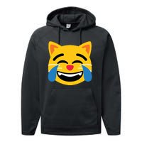 Emoticon Cat Face With Tears Of Joy Performance Fleece Hoodie