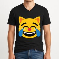 Emoticon Cat Face With Tears Of Joy V-Neck T-Shirt