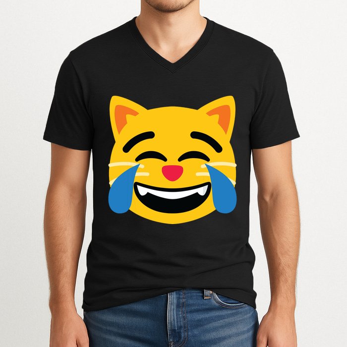 Emoticon Cat Face With Tears Of Joy V-Neck T-Shirt