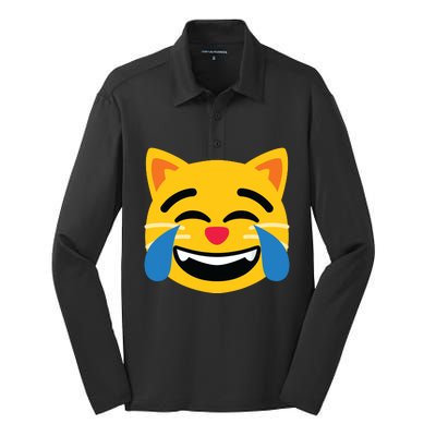 Emoticon Cat Face With Tears Of Joy Silk Touch Performance Long Sleeve Polo