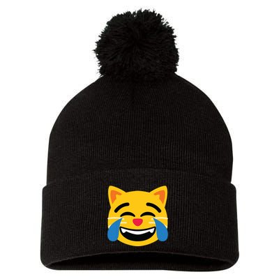 Emoticon Cat Face With Tears Of Joy Pom Pom 12in Knit Beanie