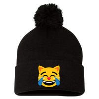 Emoticon Cat Face With Tears Of Joy Pom Pom 12in Knit Beanie