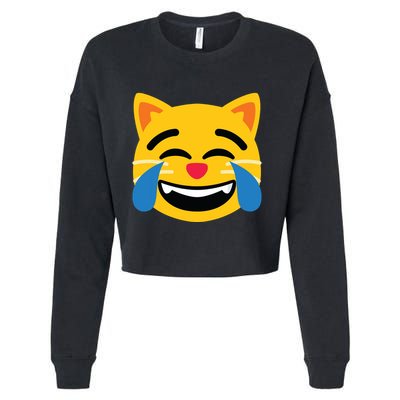 Emoticon Cat Face With Tears Of Joy Cropped Pullover Crew
