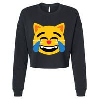 Emoticon Cat Face With Tears Of Joy Cropped Pullover Crew