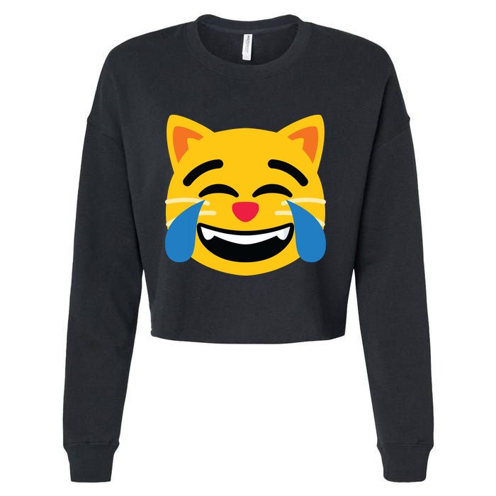 Emoticon Cat Face With Tears Of Joy Cropped Pullover Crew